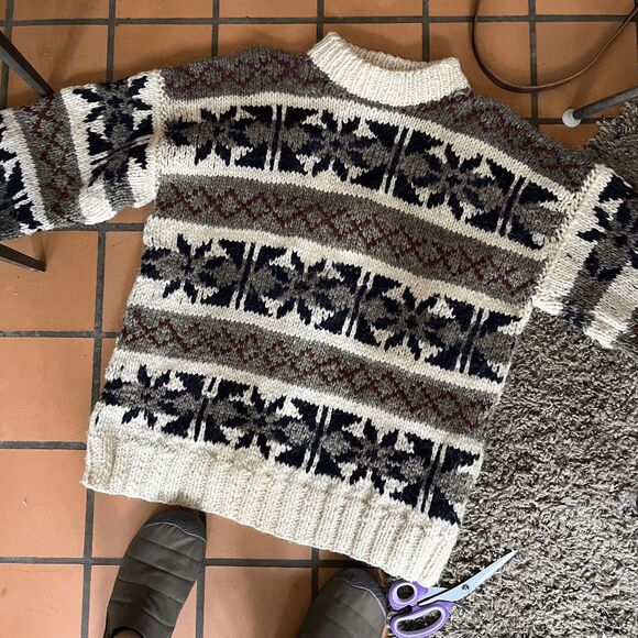 VTG Otavalo Ecuador Wool Sweater Geometric Chunky Knit Unisex M/L - Picture 8 of 8